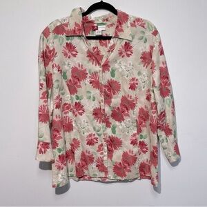 JM Collection 100% Linen Floral Button Up Blouse Size 18